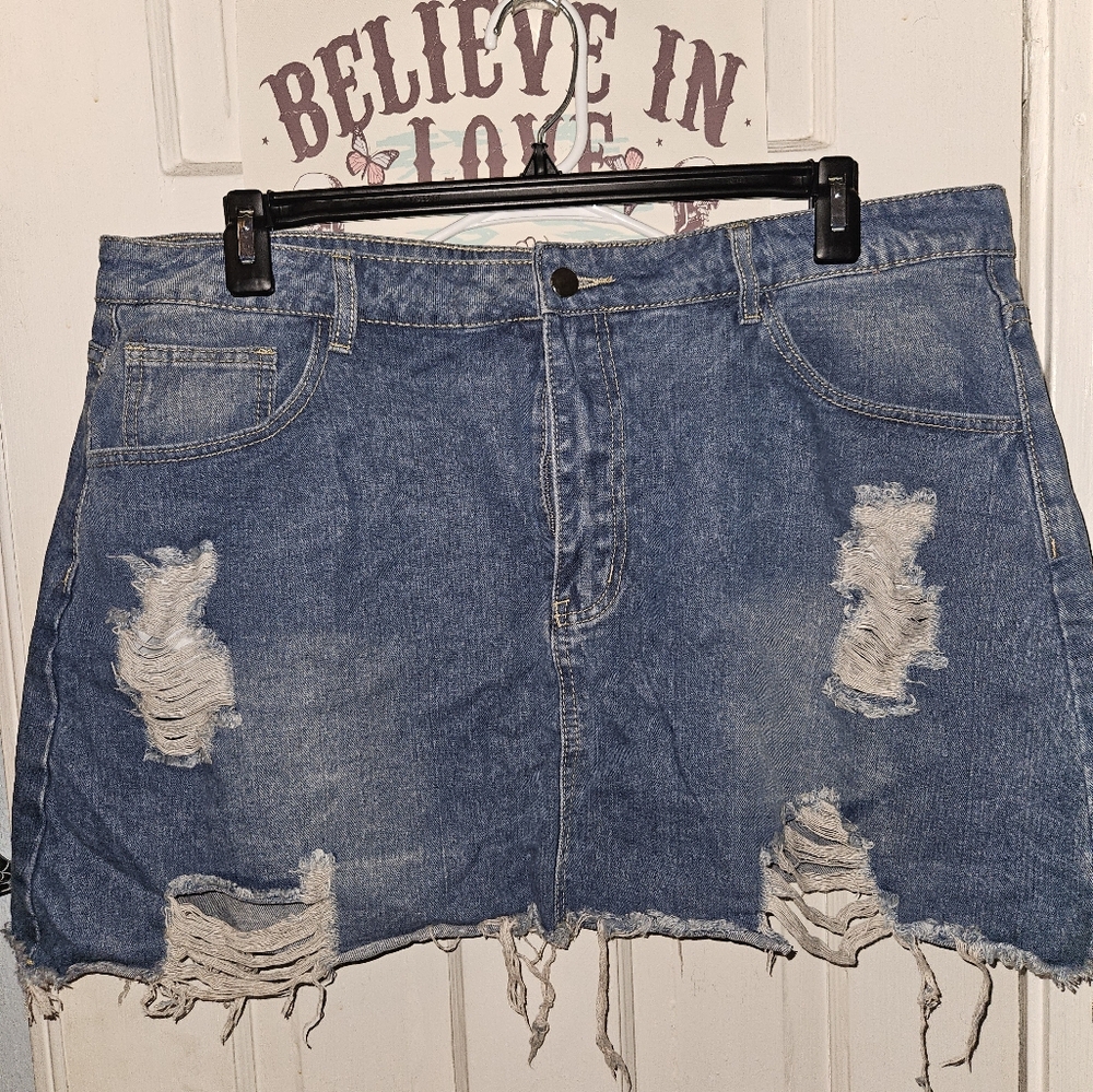 Distressed Denim Skirt